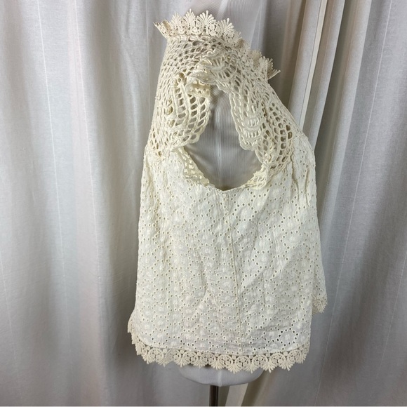 Anthropologie Women’s Large Charlize Blue Tassel Lace Eyelet Tassel Lined Ivory - Picture 4 of 7